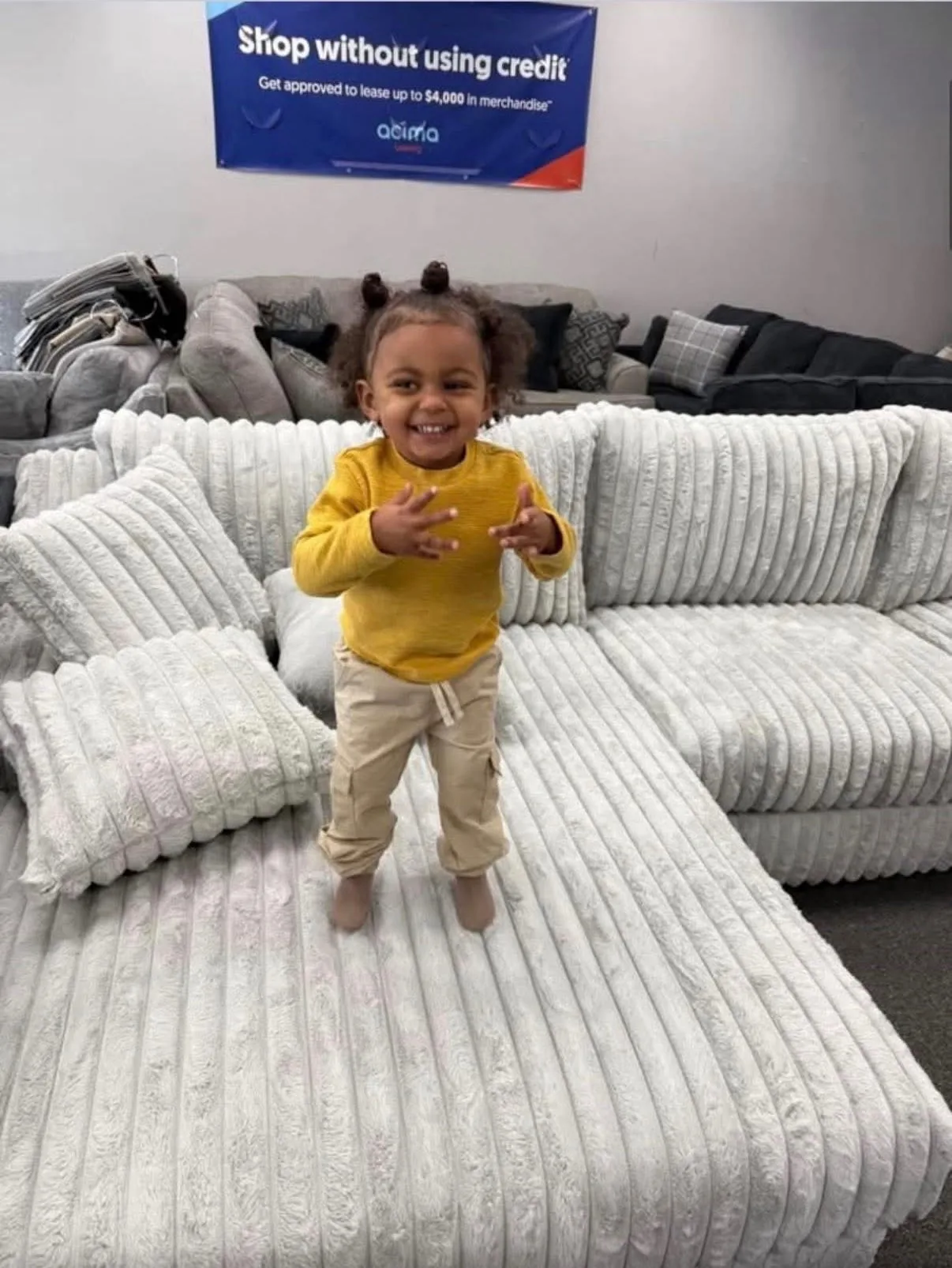 Custom cream plush channel sectional built by BriBri's