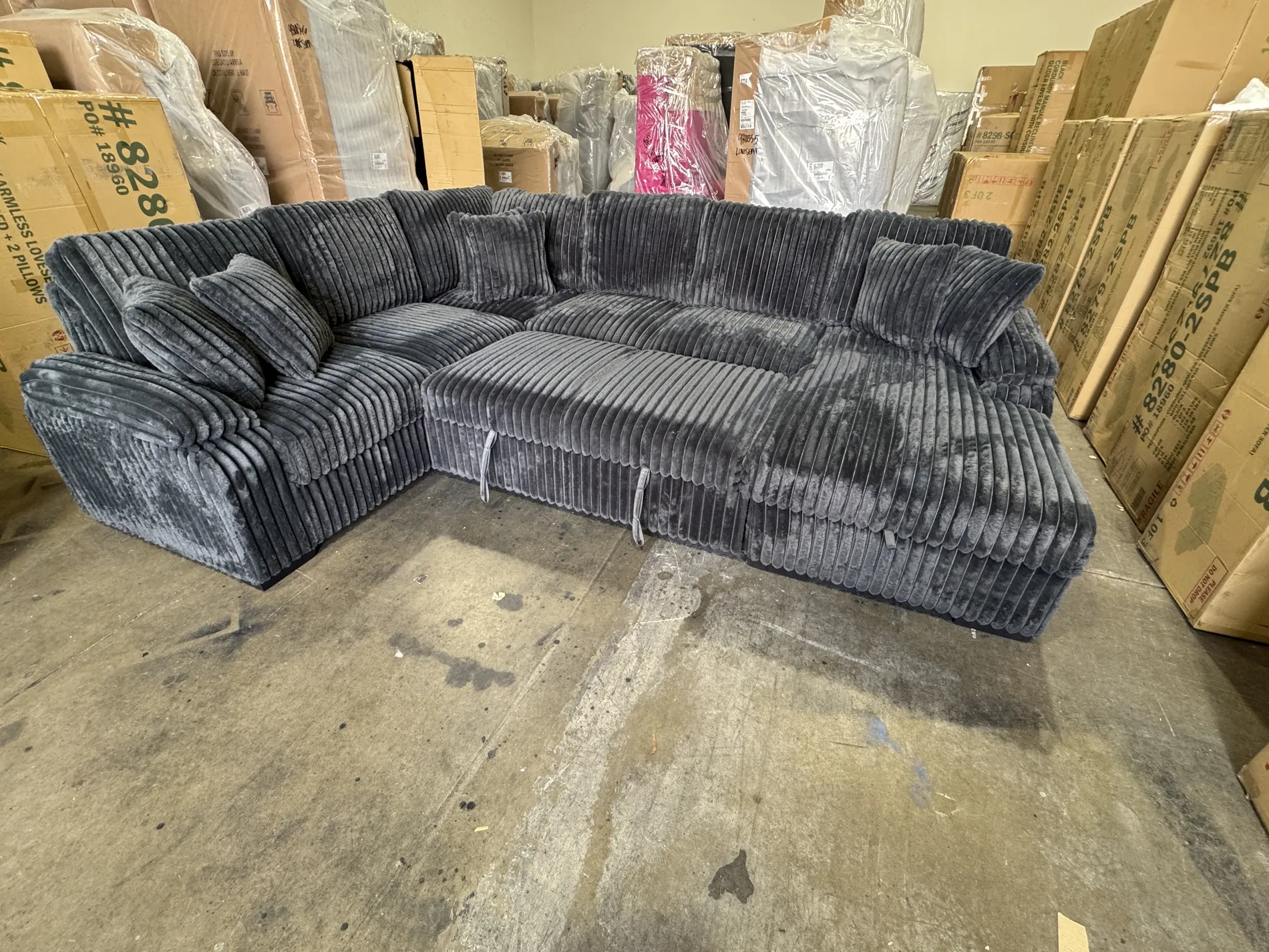 Charcoal channel sectional fresh off the truck at BriBri's