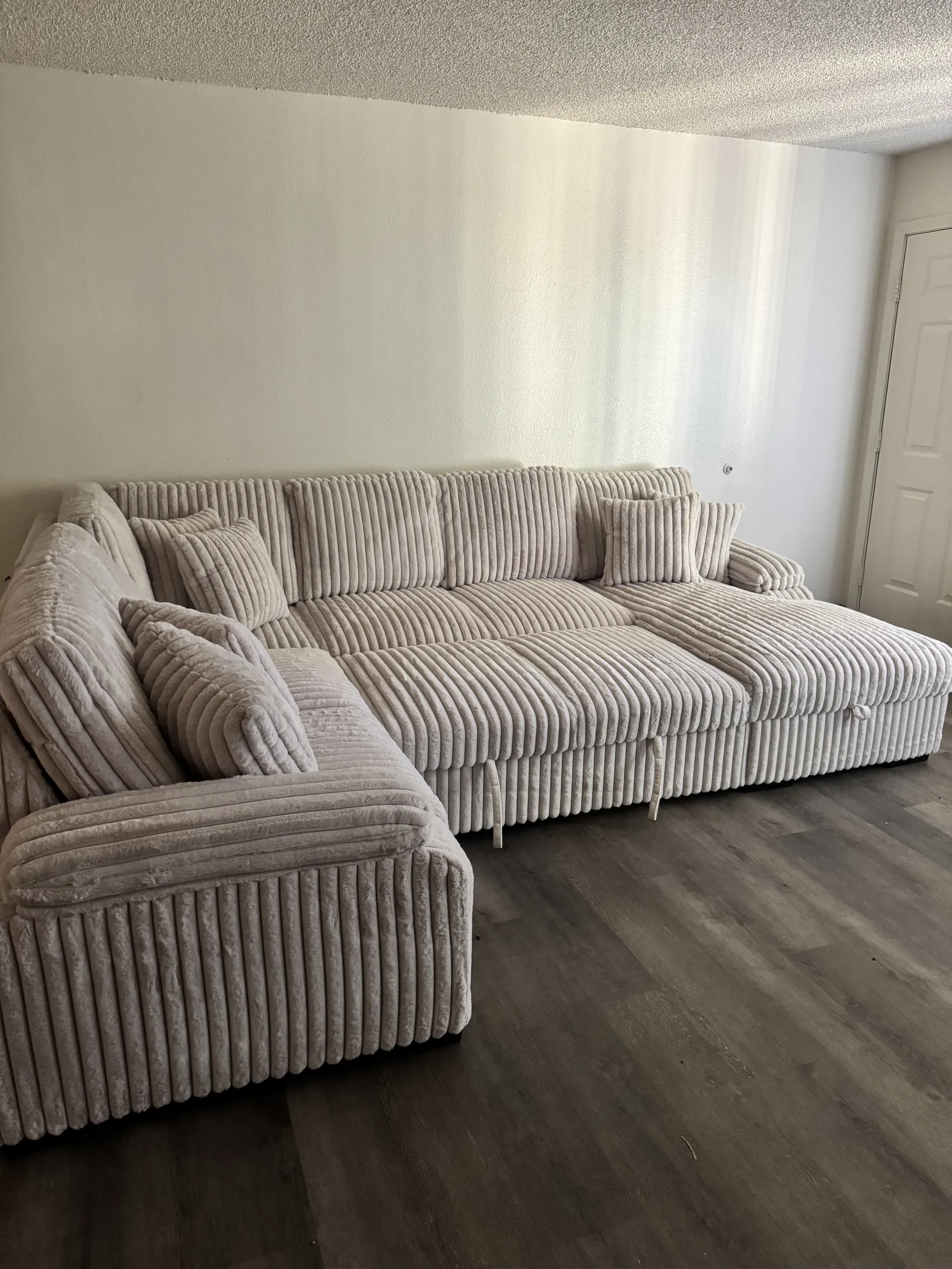 Camel Cloud Sectional in warm tan channel fabric